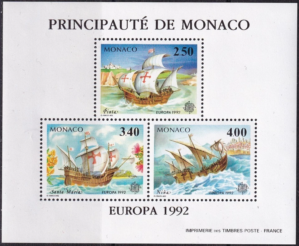 MONACO - 2070-72 gezähnt, postfrisch - EUROPA-CEPT 1992 - mini sheet №19 ** MNH - Image 1 of 1