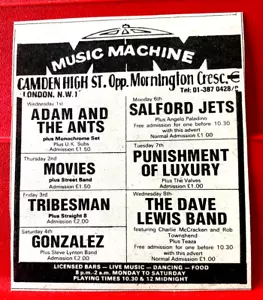 Adam And The Ants/Tribesman/Punishment Of Luxury Gig '78 Press/Mag ADVERT 4"x3.5 - Imagen 1 de 3