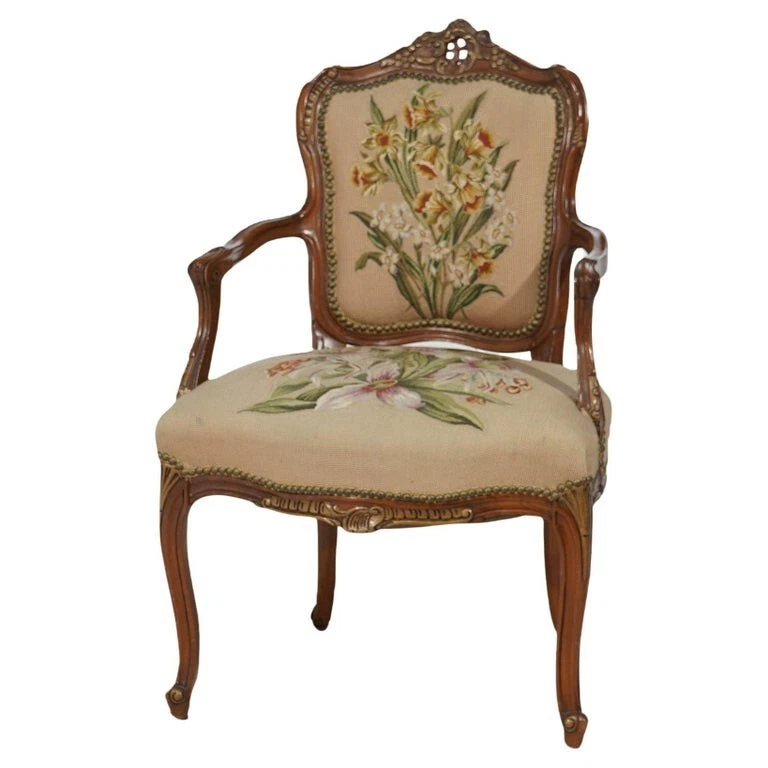 Antique French Rococo Style Parcel Gilt Mahogany, Tapestry Bergere Chair C1920 - Image 1 of 4