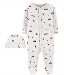 Neu mit Etikett 9M Hunde Tiere Footie Schlafmütze Layette Babyparty Pyjama Set Carters - Bild 1 von 4