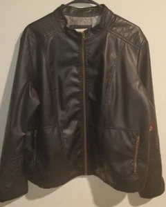 Faded Glory Solid Black Collarless Faux Leather Jacket Womens Size 2X (18W-20W) - Picture 1 of 22