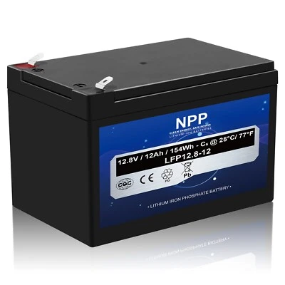 NPP Lithium 12.8V 12Ah LiFePO4 Phosphate Battery BMS with 4500-8000 Cycles RV - Image 1 of 4