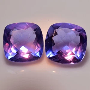 11.40Ct 11mm Pair Cushion Amazing! Brazil Color Change Fluorite Loose Gemstone. - Picture 1 of 2