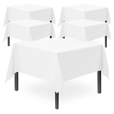 5pk White Paper Table Cloths Square Disposable Birthday Party Tablecloths Covers - Image 1 of 4