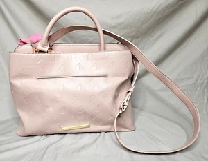 Betsey Johnson Handbag Pink Heart Embosses Satchel Crossbody Shoulder Strap Lrge - Picture 1 of 12