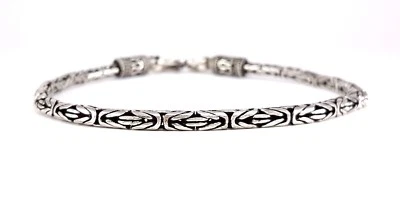 8" 14g STYLISH MEN'S BALI BYZANTINE 3MM CHAIN WEAVE 925 STERLING SILVER BRACELET - Image 1 of 3