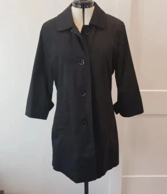 Chaqueta de trinchera negra forrada de longitud midi Ambition para damas talla grande con botones Foto 1 de 4