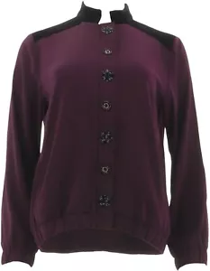 Susan Graver Artisan Stretch Peachskin Bomber Jacket Eggplant 8 NWOT (522) - Picture 1 of 5