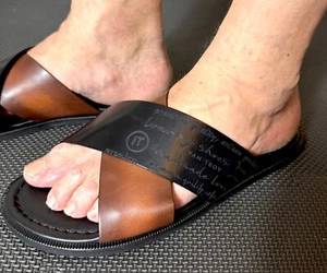 Dario braune italienische Ledersandalen Herren Echtleder Slipper Schuhe - Bild 1 von 10