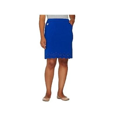 Quacker Factory Dream Jeannes Scalloped Rhinestones Eyelets Skort Royal Blue XXS - Image 1 of 4