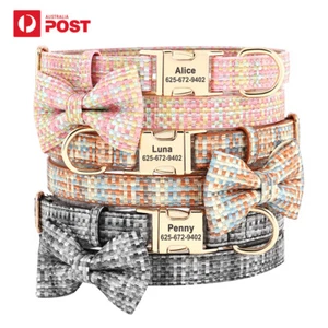 Custom Plaid Leather Dog Collar BowTie - Small Medium Large, Free Engraved - Picture 1 of 23