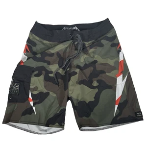 Metallica Billabong Camo Shorts Swim Trunks Mens 28 Green Black Red Metal Rock - Picture 1 of 9