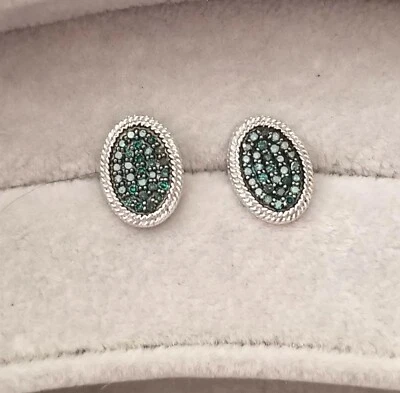 Chuck Clemency NYCII Pave Blue Diamond treasures stud oval cluster Earrings - Image 1 of 4