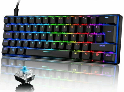 verdrahtet 60% mechanische Gaming-Tastatur 61 Tasten USB RGB LED Beleuchtet PC - Bild 1 von 4