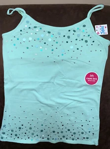 JUSTICE CAMI BRA TANK SIZE 16 SHIMMERING MINT SUPER CUTE!! - Picture 1 of 3