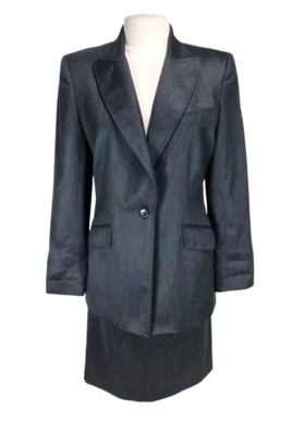 ANNE KLEIN II Womens Career Skirt Suit Size 8 Dark Gray 100% Pure  Wool 90A - Image 1 of 4
