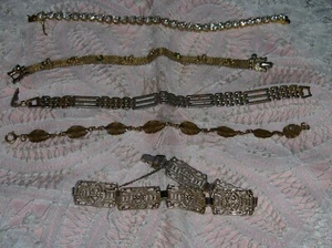 Vtg Bracelets 5 Lot Lenox Rhinestones, GF Gold Leaf, Gold Tone Germany, 2 Others - Picture 1 of 8