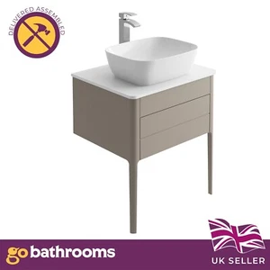 Grey Vanity Unit and Worktop 630mm Push Open Modern Bathroom Unit | 1 Tap Hole - Picture 1 of 11