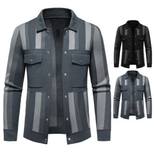 Mens Sweater Stand Collar Overalls Jacket Cardigan Lapel Button Knitwear Casual - Picture 1 of 13