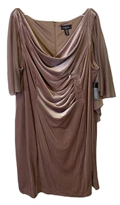 NWT R&M Richards Dress Plus 22W Draped Sleeves $119 Latte Velvet Cocktail Dress - Picture 1 of 13