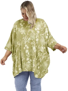 Ladies Italian Lagenlook Floral Tunic Print Cotton Summer Top Dress Plus Size - Picture 1 of 16