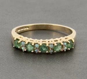 Hallmarked 9ct Yellow Gold Emerald & Opal Eternity Ring Size M 1/2, N 1/2, O 1/2 - Picture 1 of 8