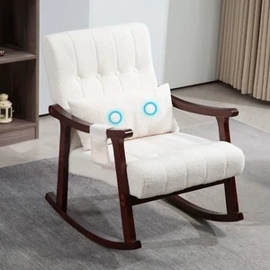 Upholstered Rocking Chair Single Sofa Accent Rocker Armchair w. Massage Support - Picture 1 of 29