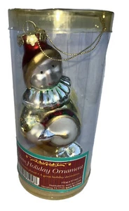 Vintage glass holiday ornament Christmas clown snowman playing a drum 7 Inch - Picture 1 of 8