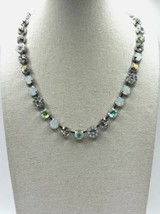 Aurora Borealis Faux Opal Cubic Zirconia Flower Silver Plated Tennis Necklace - Picture 1 of 24