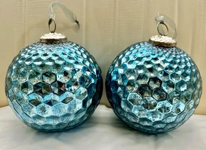 PAR 2 ADORNOS EXTRA GRANDES DE CRISTAL DE MERCURIO AZUL KUGEL ÁRBOL DE NAVIDAD 6.5" H - Imagen 1 de 4