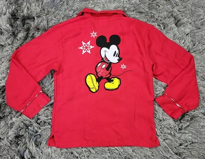 Disney Store Shirt Kids M (7/8) Red Mickey Mouse Sleepwear PJ Button Up Holiday - Image 1 of 4