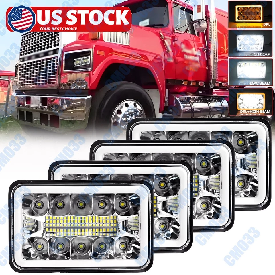 4X Faros LED Pro rectangulares 4X6" Hi/Lo DRL para Ford LTL9000 CLT9000 CL900 Foto 1 de 4