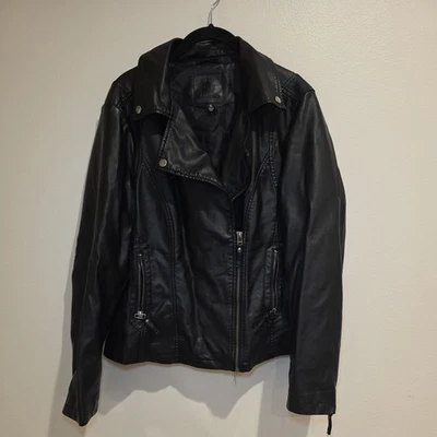 Black Faux Leather Moto Biker Jacket Women's Casual Motorcycle Style Size XL - Imagem 1 de 4