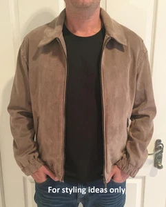 Weatherproof Mens Medium Short Bomber Jacket Beige Micro Suede NEVER WORN - Picture 1 of 9