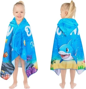 Kids Hooded Bath Towels Beach Towel for Toddlers 3-10 Years Large, Ocean - Picture 1 of 6