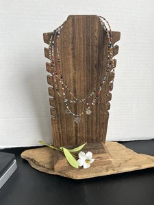 Vintage Sterling Peyote Bird Multi Strand Stone Chip & Bead Necklace 16” - Picture 1 of 7