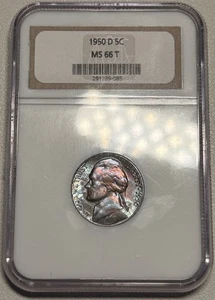 1950-D Jefferson Nickel NGC MS66 T Monster Toned Blue Purple NGC 8.0 Holder - Picture 1 of 2