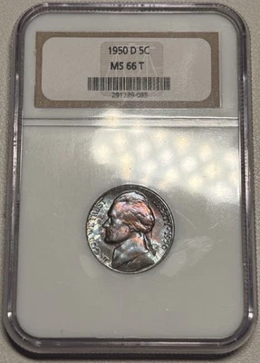 1950-D Jefferson Nickel NGC MS66 T Monster Toned Blue Purple NGC 8.0 Holder - Image 1 of 2