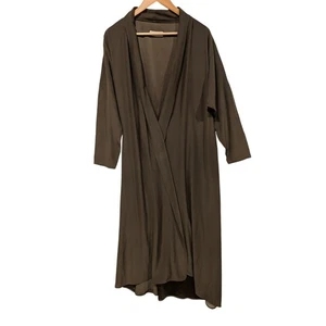 Datura Amazon Silk Kimono Dress Robe Olive Green Maxi 100% Silk Made in New York - Picture 1 of 11