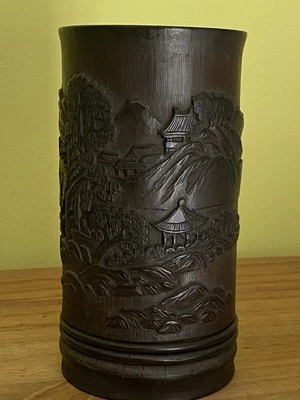 Vintage Chinese Carved Bamboo Brush Pot - Image 1 of 4