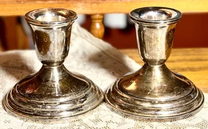 VINTAGE REVERE SILVERSMITHS STERLING SILVER PAIR WEIGHTED CANDLESTICK HOLDERS - Picture 1 of 9