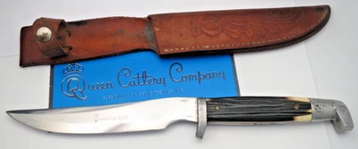 Antiguo cuchillo de caza Queen Cutlery #75 de la década de 1960 hoja fija fondo de invierno Foto 1 de 4