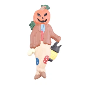 Imán de nevera espantapájaros de cerámica vintage Halloween calabaza refrigerador - Imagen 1 de 3