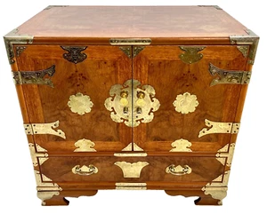 Korean Tansu Style Teak Burl Wood Chest / Cabinet - Picture 1 of 9