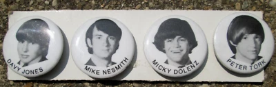 Lot of 4 The Monkees Pinbacks Black & White Raybert 1966 Reproduction? in EUC! - Image 1 of 4