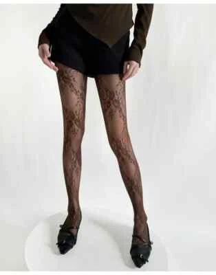 Gothic Floral Mesh Pantyhose for Women Wine Red Hollow Y2K Slim Fit Tights - Image 1 of 4