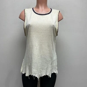 We The Free People Ivory Ringer Linen Blend Raw Vintage Boho Muscle Tank Top S - Picture 1 of 8