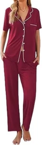 Ekouaer Women Pajamas Set Button Down Sleepwear Short Sleeve with Long Pants XL - Picture 1 of 8