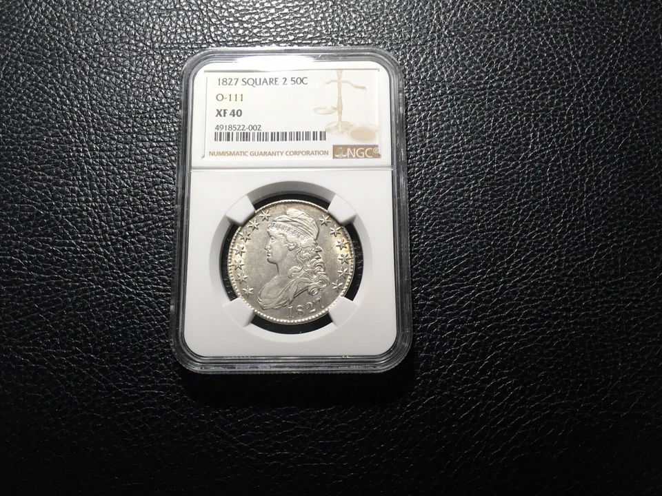 1827 Capped Bist Half Sq 2 O-111 Rarity 4 White Bright Light Gold Rim Toning - Image 1 of 4