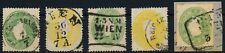 ÖSTERREICH 1861 5Marken:2kr, gelb und 3kr, grün, schöne Farben/FARBVARIANTE!